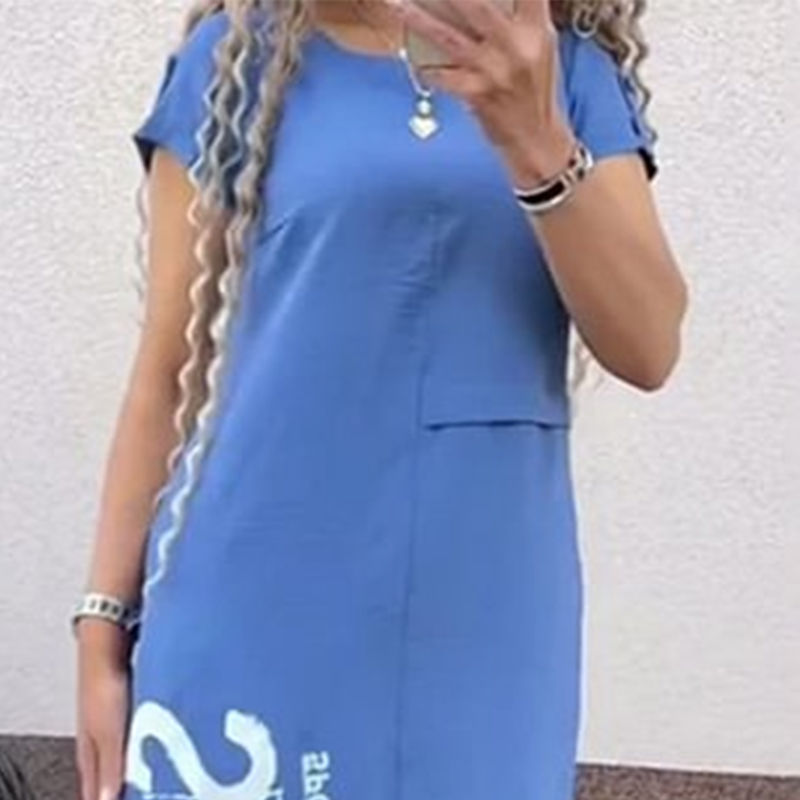 🔥👗Damska luźna sukienka z krótkim rękawem i rozcięciem z boku