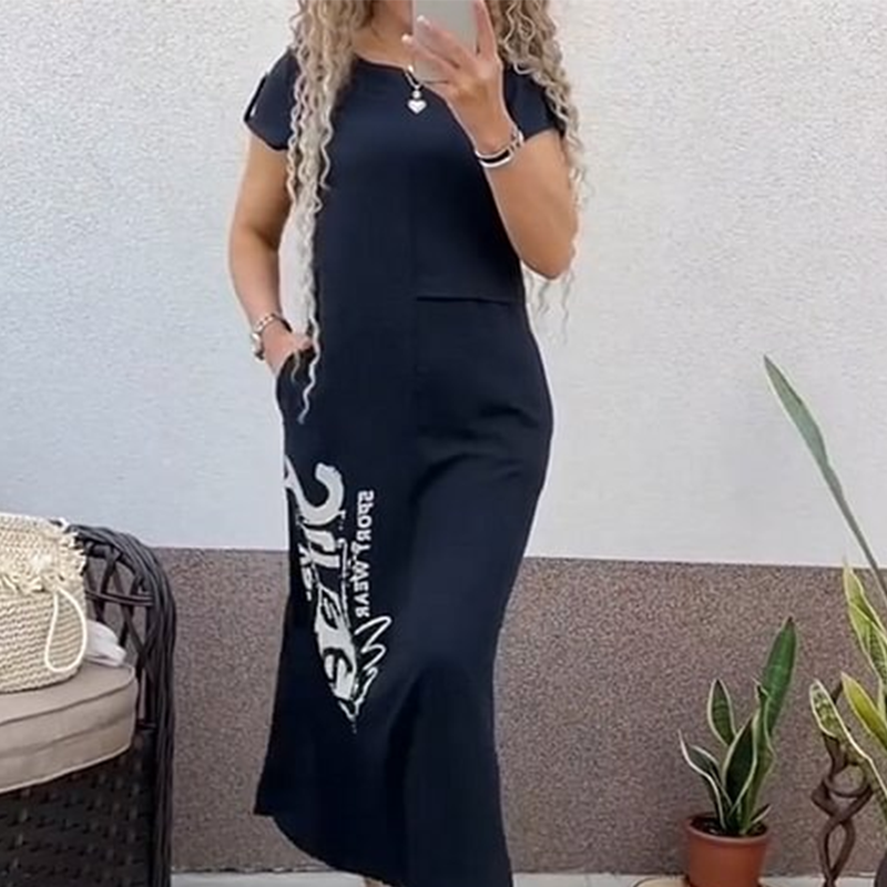 🔥👗Damska luźna sukienka z krótkim rękawem i rozcięciem z boku