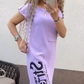 🔥👗Damska luźna sukienka z krótkim rękawem i rozcięciem z boku
