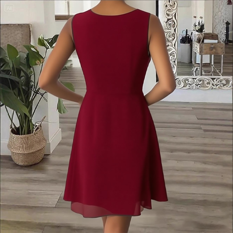 🔥👗Eleganckie damskie szyfonowe sukienki bez rękawów z kryształkami