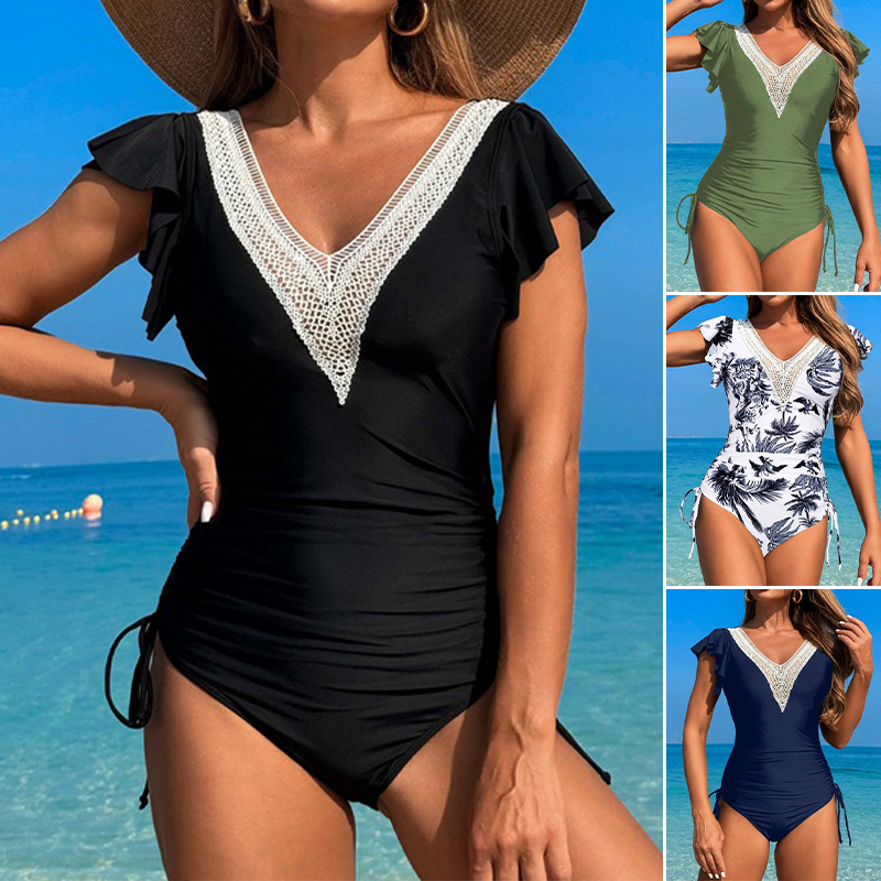 🔥👙Seksowny jednoczęściowy kostium kąpielowy z dekoltem w serek