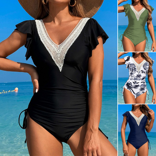🔥👙Seksowny jednoczęściowy kostium kąpielowy z dekoltem w serek
