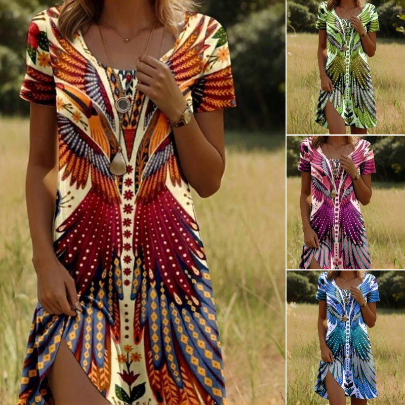 🔥👗Damskie sukienki z krótkim rękawem z nadrukiem w stylu vintage