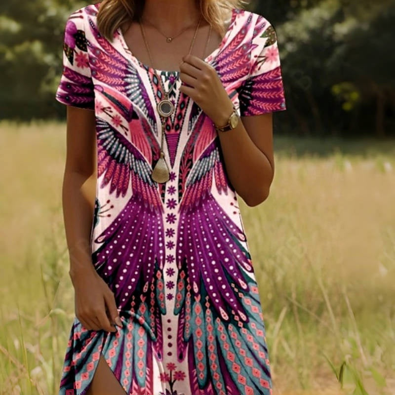 🔥👗Damskie sukienki z krótkim rękawem z nadrukiem w stylu vintage