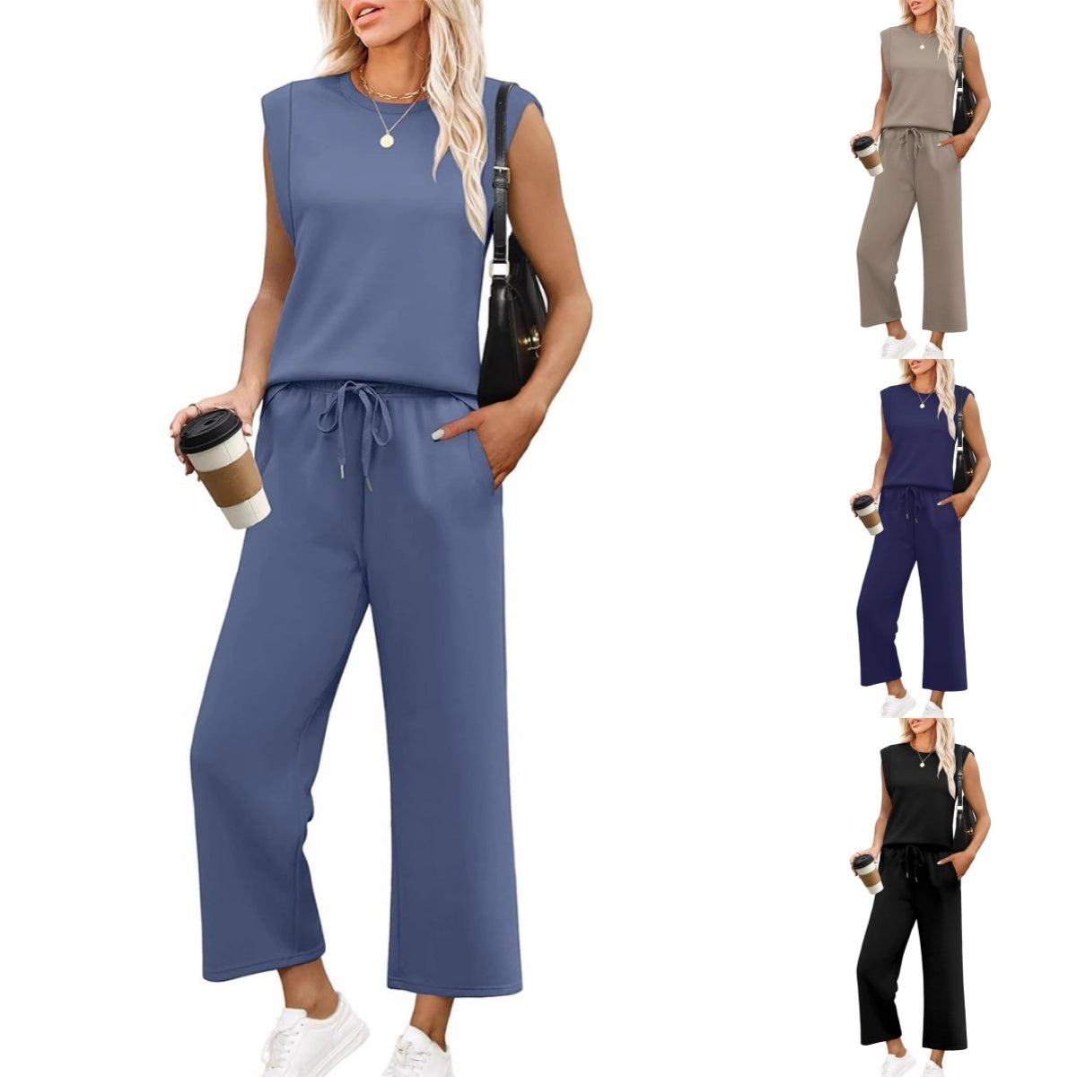 🔥👚👖Damski zestaw spodni bez rękawów