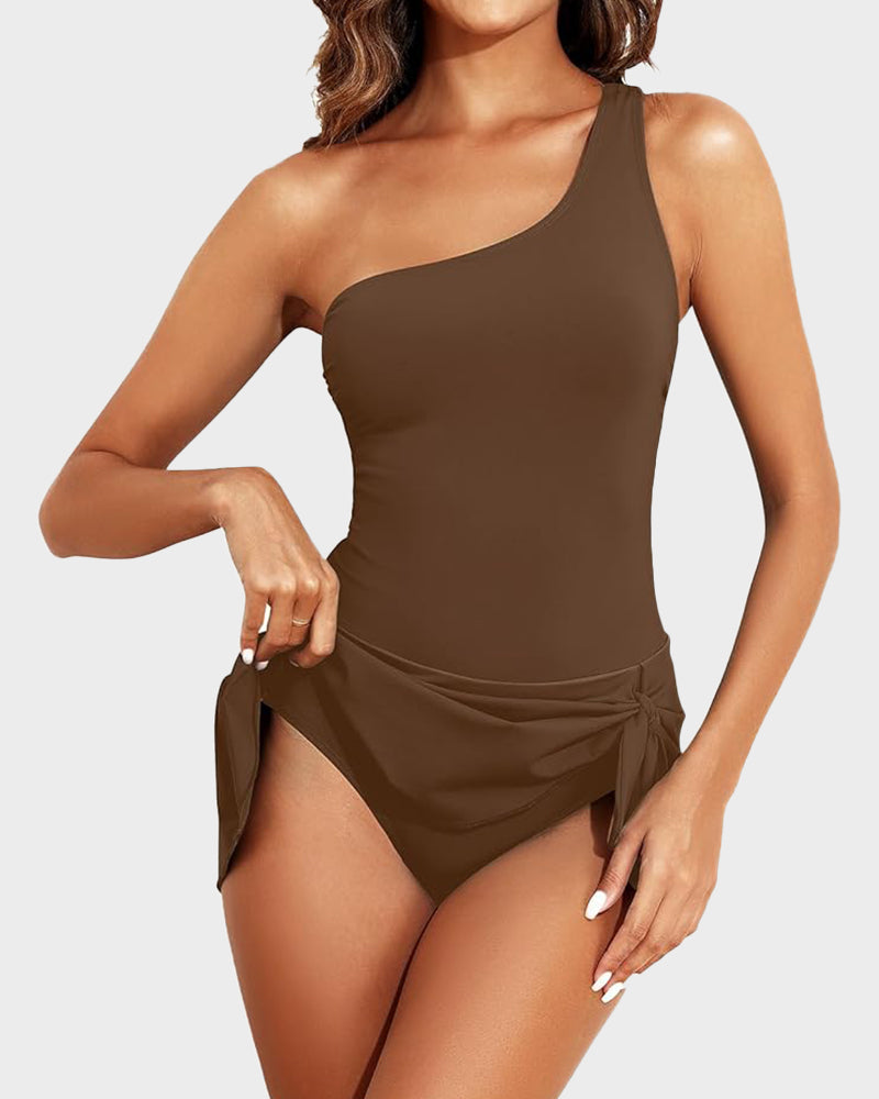 🔥👙Jednoczęściowy kostium kąpielowy na jedno ramię ze spódniczką