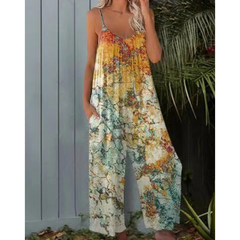 🔥👗Modny damski kombinezon z nadrukiem na ramiączkach