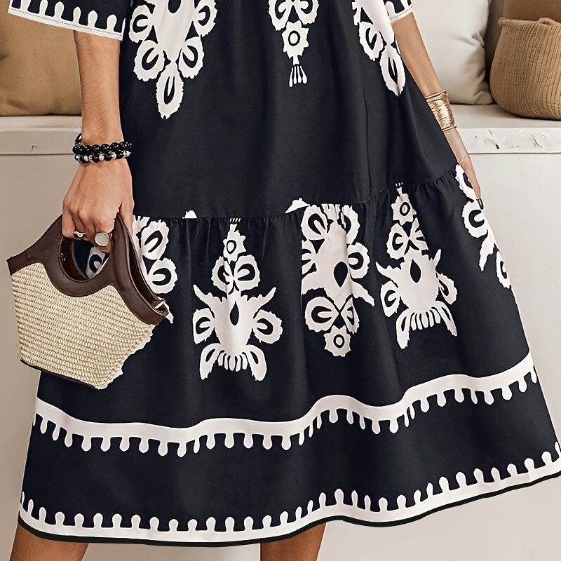 🔥👗Casualowa sukienka z nadrukiem i dekoltem w serek