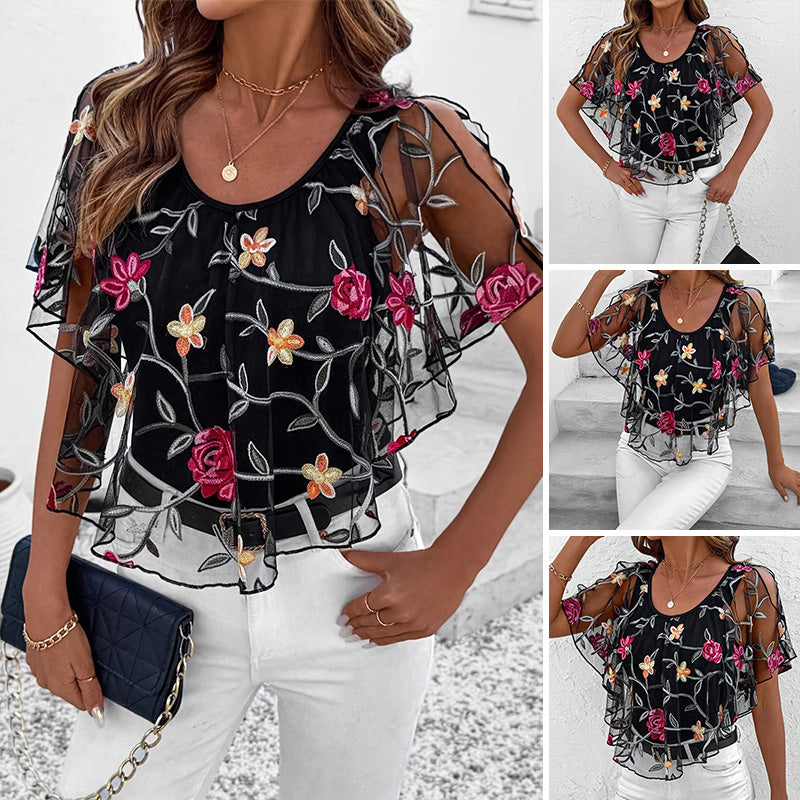 🔥👚 Damska Bluzka z Mesh Patchwork w Druk