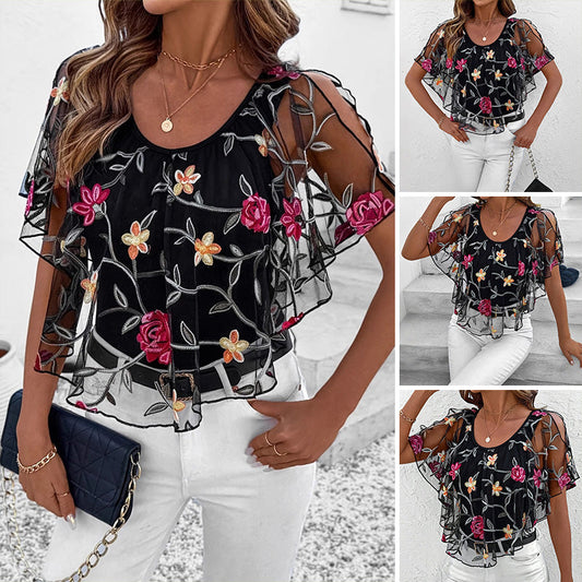 🔥👚 Damska Bluzka z Mesh Patchwork w Druk