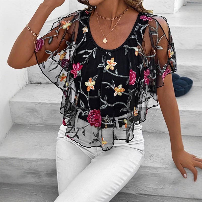🔥👚 Damska Bluzka z Mesh Patchwork w Druk