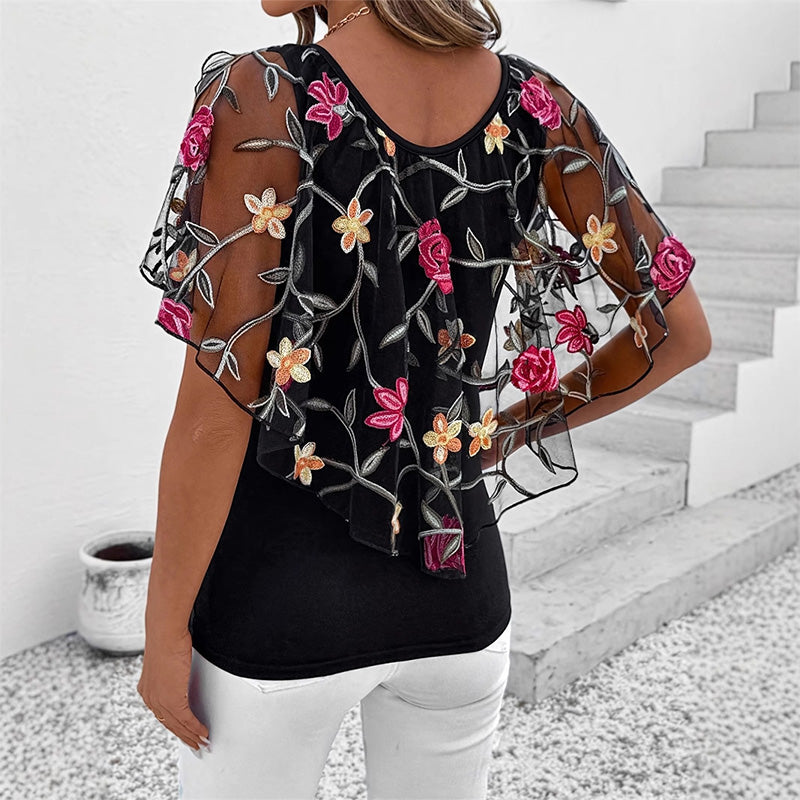 🔥👚 Damska Bluzka z Mesh Patchwork w Druk
