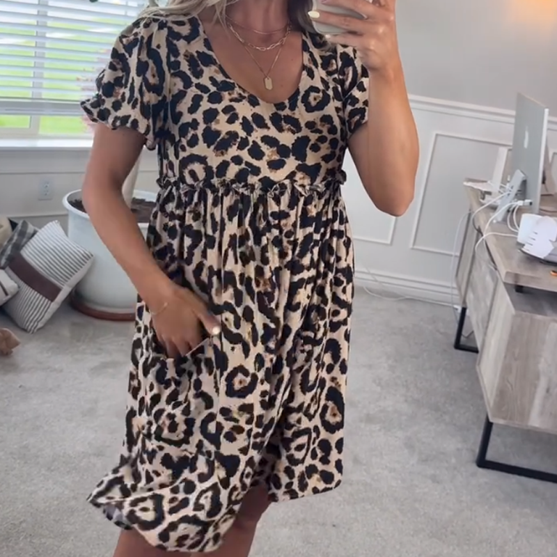 🔥👗Damska casualowa mini sukienka w panterkę