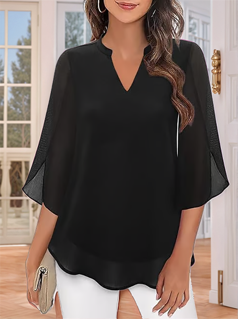 🔥👗Szyfonowa koszula z dekoltem w szpic