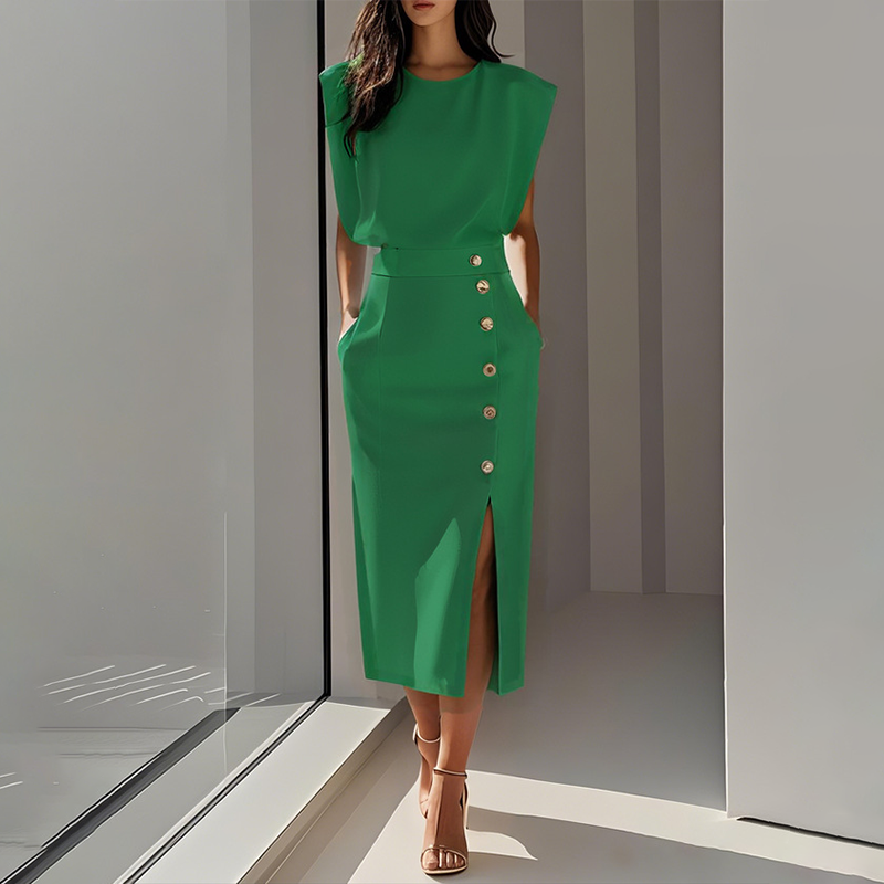 🎀 Francuska elegancja! Spódnica midi z rozcięciem | Drapowany materiał z lekkim podwinięciem w talii