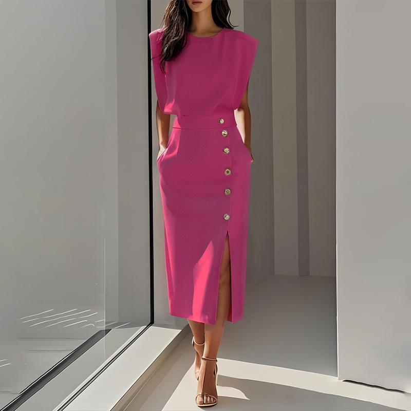 🎀 Francuska elegancja! Spódnica midi z rozcięciem | Drapowany materiał z lekkim podwinięciem w talii