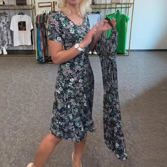 🔥👗Damska sukienka z nadrukiem kwiatowym z dekoltem w szpic