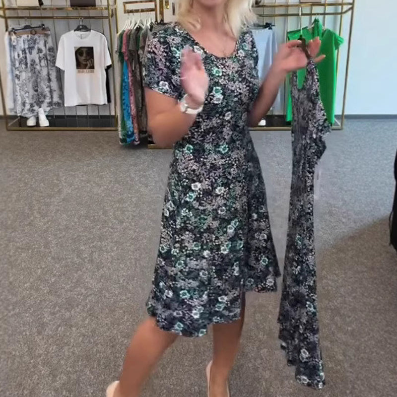 🔥👗Damska sukienka z nadrukiem kwiatowym z dekoltem w szpic