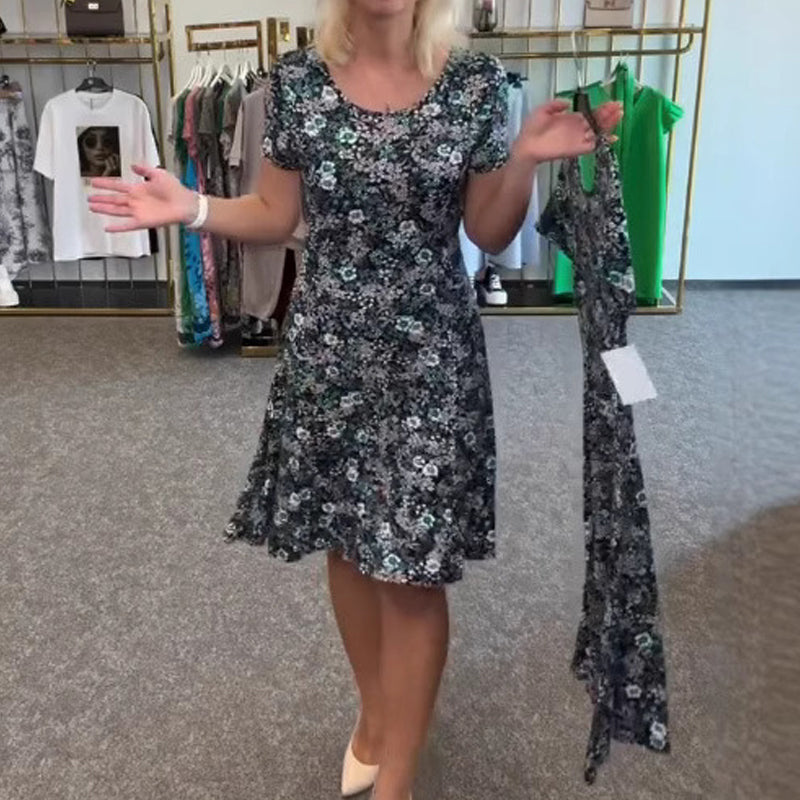 🔥👗Damska sukienka z nadrukiem kwiatowym z dekoltem w szpic