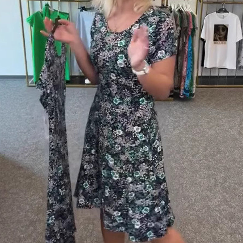 🔥👗Damska sukienka z nadrukiem kwiatowym z dekoltem w szpic
