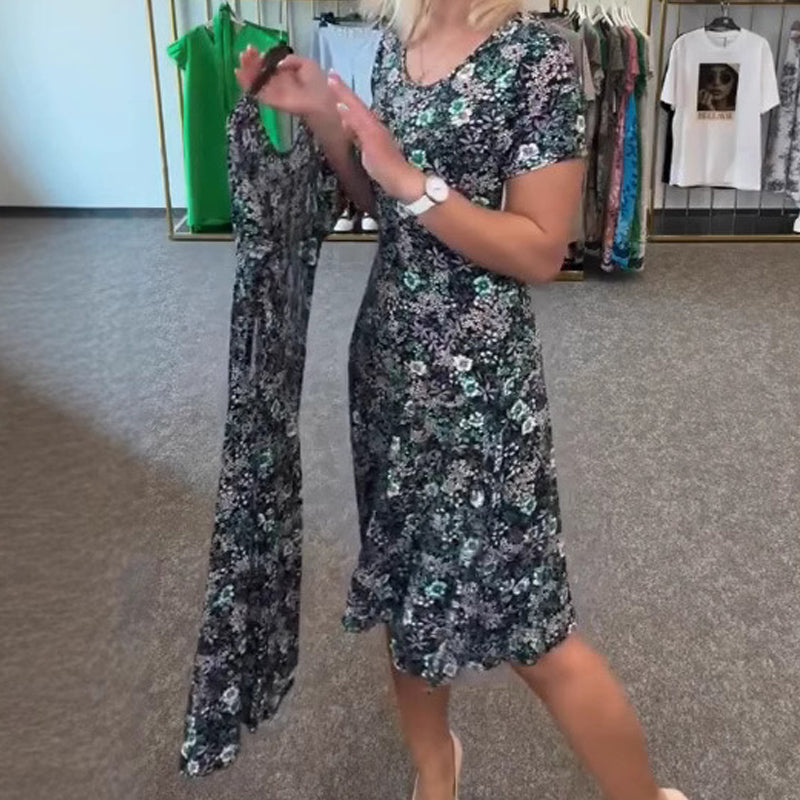 🔥👗Damska sukienka z nadrukiem kwiatowym z dekoltem w szpic