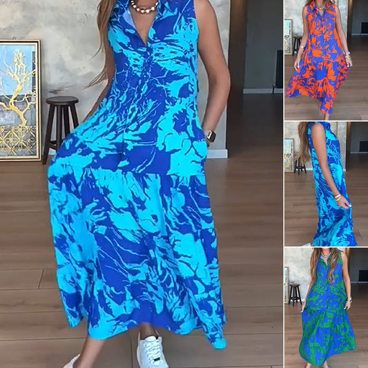 🔥👗Modna damska sukienka bez rękawów z nadrukiem