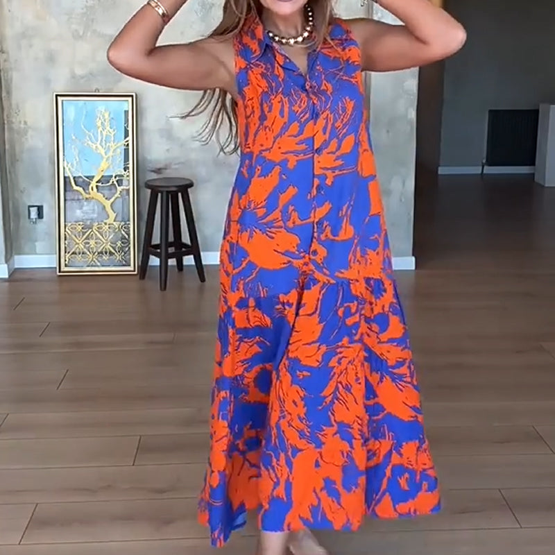 🔥👗Modna damska sukienka bez rękawów z nadrukiem