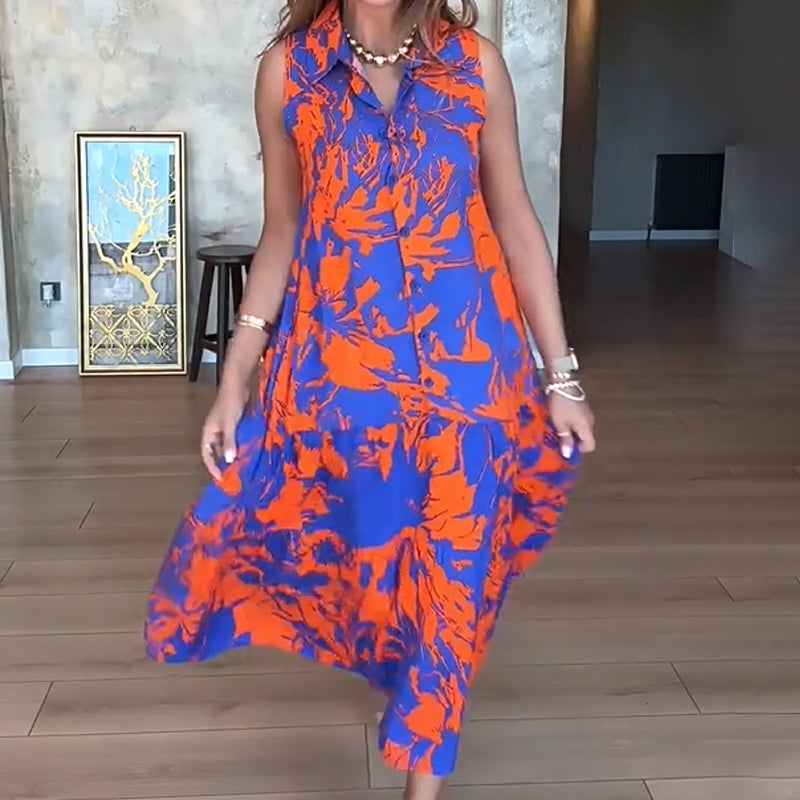 🔥👗Modna damska sukienka bez rękawów z nadrukiem