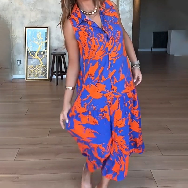 🔥👗Modna damska sukienka bez rękawów z nadrukiem