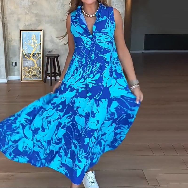 🔥👗Modna damska sukienka bez rękawów z nadrukiem
