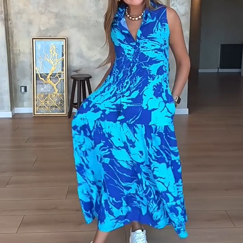 🔥👗Modna damska sukienka bez rękawów z nadrukiem