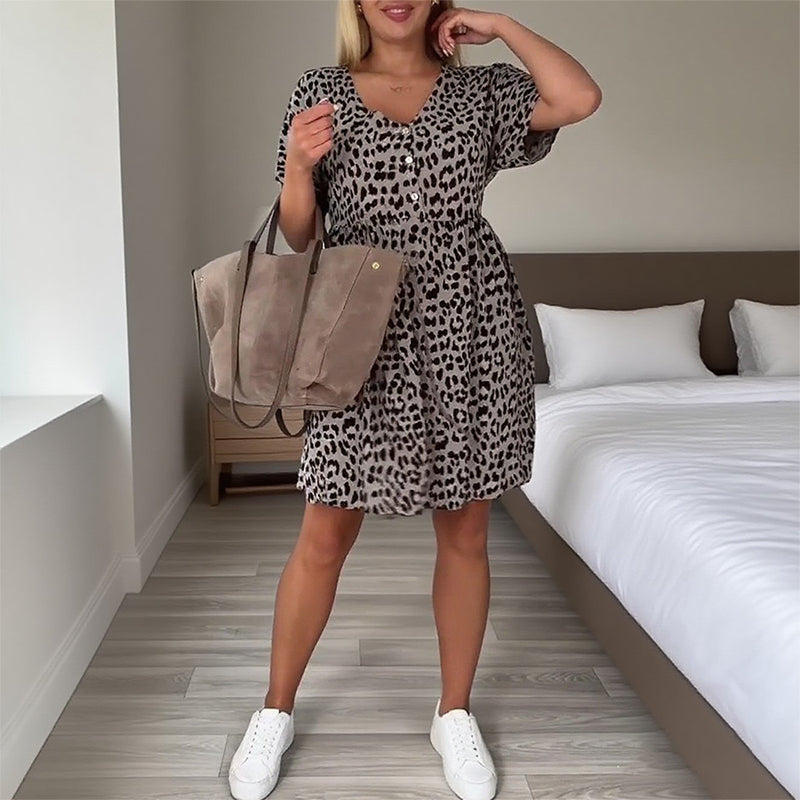 🔥👗【S-3XL】Damskie sukienki z dekoltem w serek w panterkę