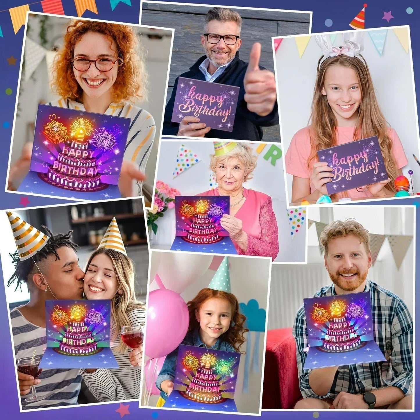 🔥🎁Tort z fajerwerkami, światłami i muzyką, prezent w formie kartki urodzinowej