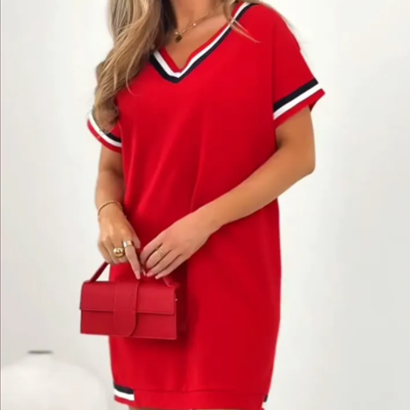 🔥👗Kolorowa sukienka średniej długości z dekoltem w szpic