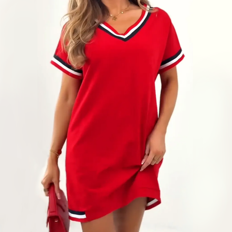 🔥👗Kolorowa sukienka średniej długości z dekoltem w szpic