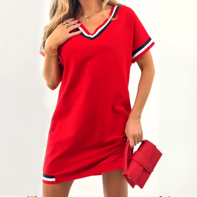 🔥👗Kolorowa sukienka średniej długości z dekoltem w szpic