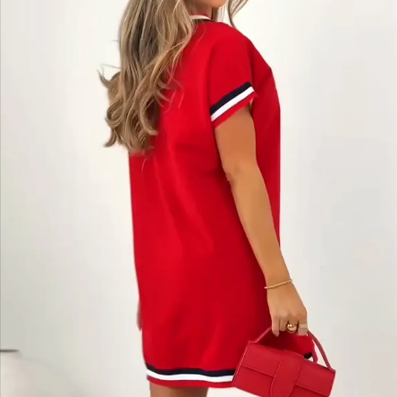 🔥👗Kolorowa sukienka średniej długości z dekoltem w szpic