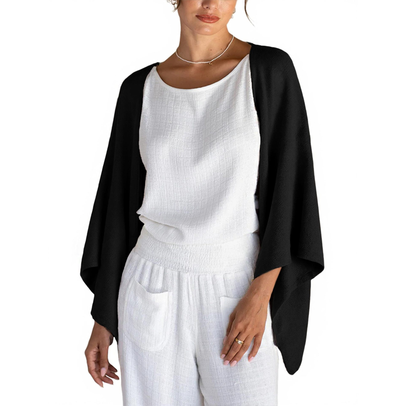 🔥👚Damski luźny szal z rękawem 3/4 z przodu i otwartym przodem