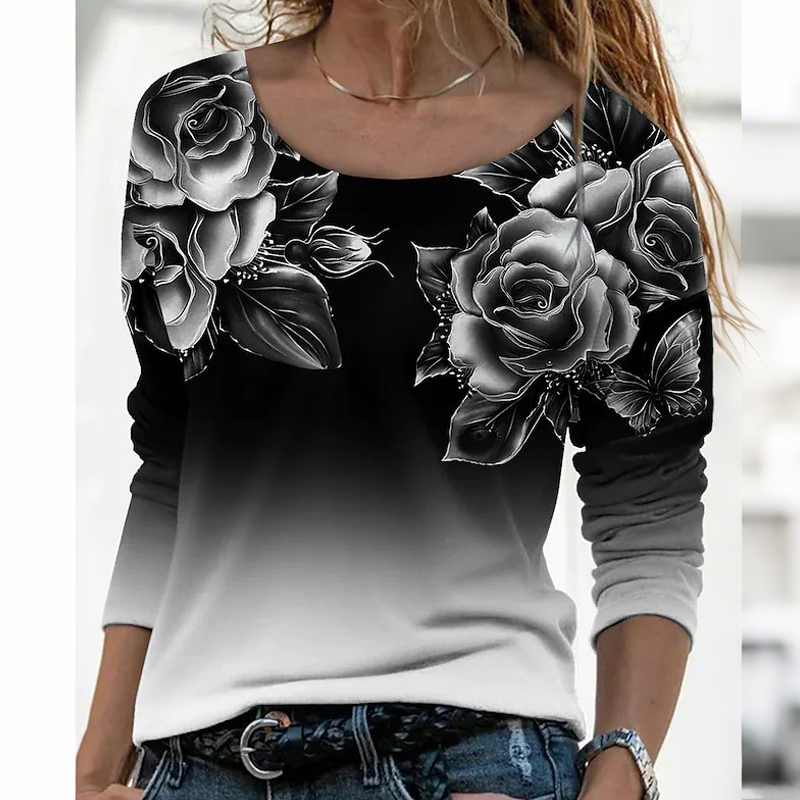 🔥👚Modna bluzka z długim rękawem i kwiatowym nadrukiem