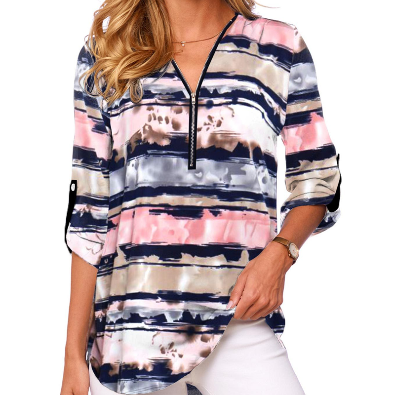 🔥👚Damski top z nadrukiem V-Neck z zamkiem błyskawicznym