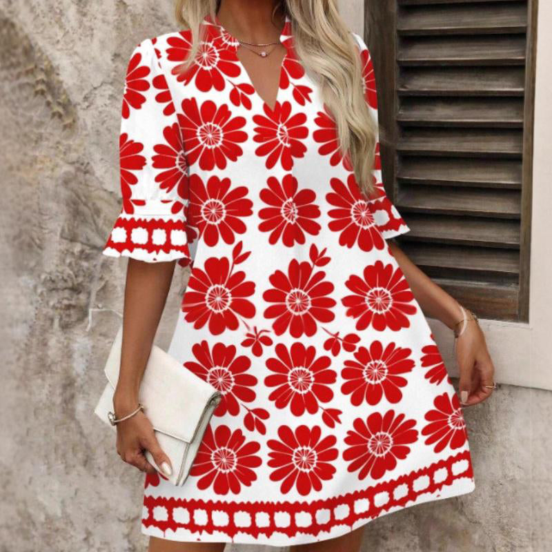 🔥👗Sukienka z dekoltem w serek i kwiatowym nadrukiem