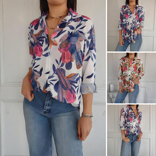 🔥👚Elegancka damska koszula z nadrukiem i guzikami