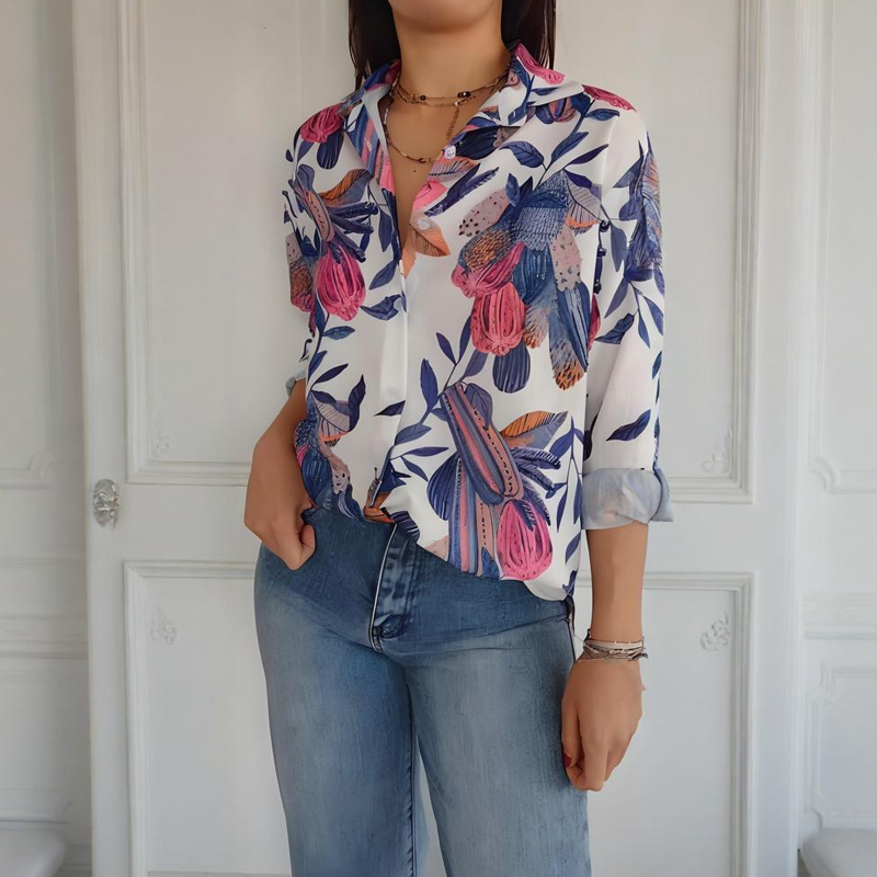 🔥👚Elegancka damska koszula z nadrukiem i guzikami