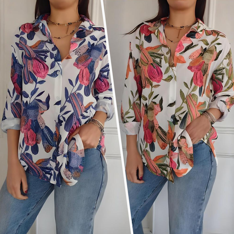 🔥👚Elegancka damska koszula z nadrukiem i guzikami
