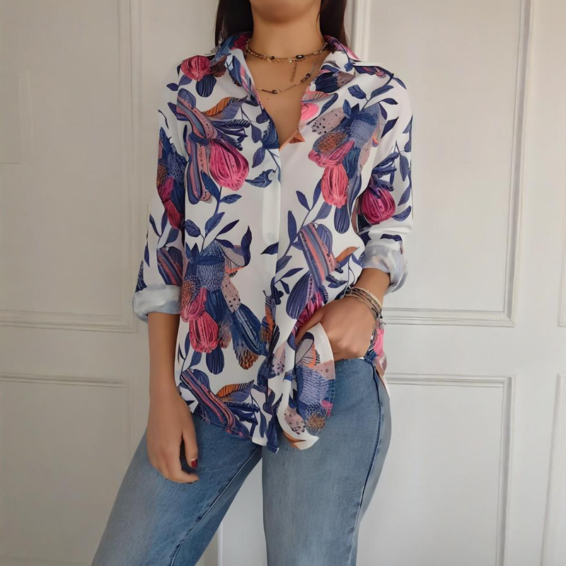🔥👚Elegancka damska koszula z nadrukiem i guzikami