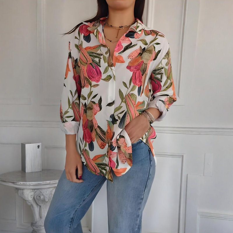 🔥👚Elegancka damska koszula z nadrukiem i guzikami