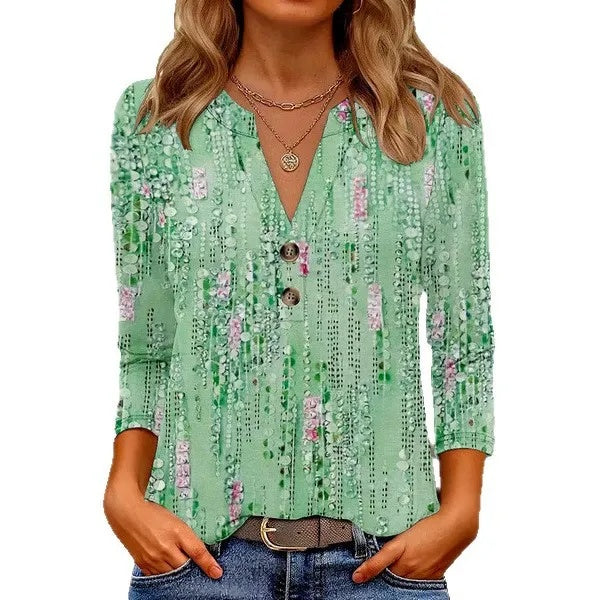 🔥👚Damski swobodny top z nadrukiem i dekoltem w serek