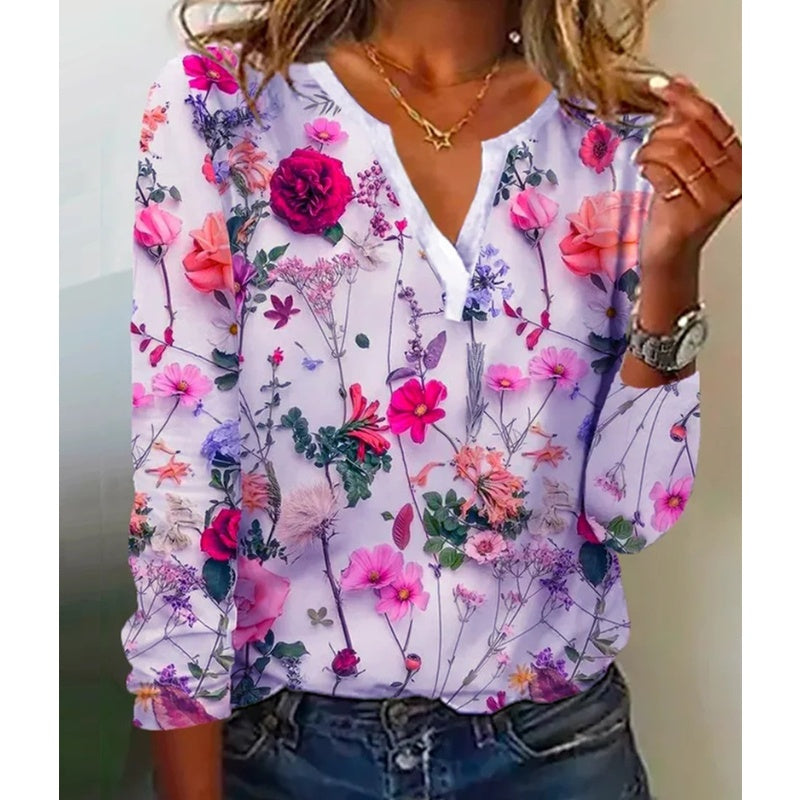 🔥👚Elegancka bluzka z długimi rękawami i kwiatowym nadrukiem