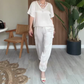 🔥👚👖Elegancki komplet spodni z dekoltem w serek, 2 części