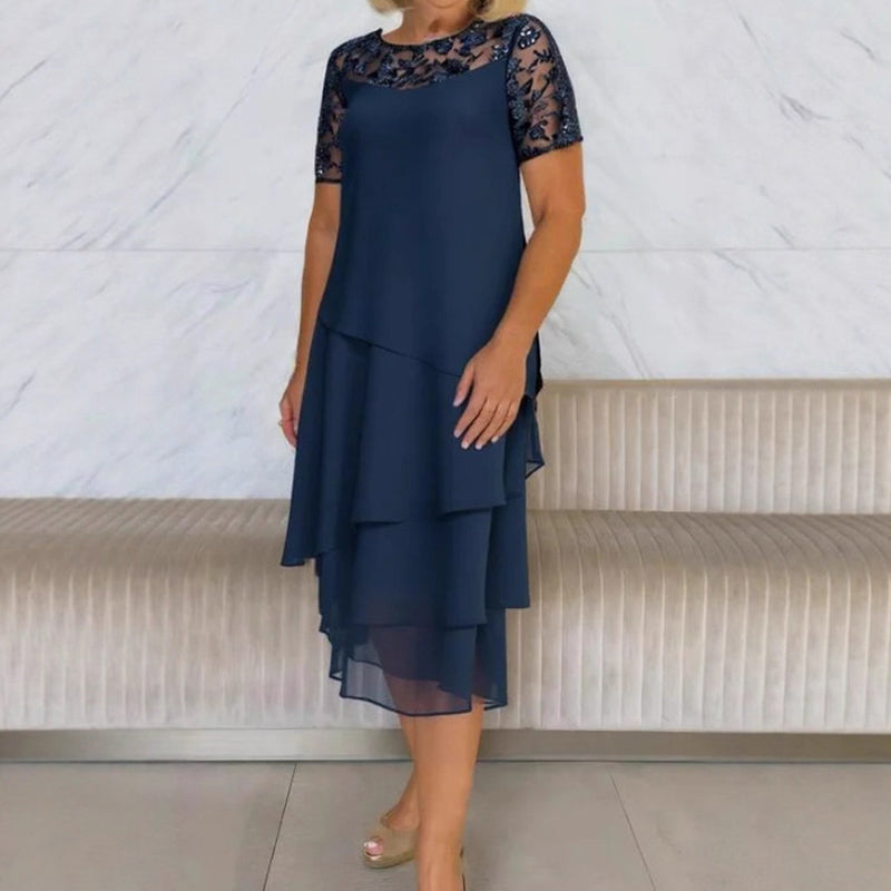 🔥👗Damska sukienka midi z warstwowej siateczki o kroju litery A